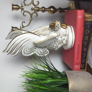 Vintage Made in Japan Rooster Figurine White & Gold Ceramic Farmhouse Decor MCM